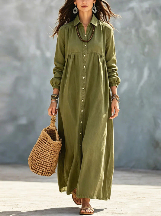 Linen Long Sleeve A-Line Dress