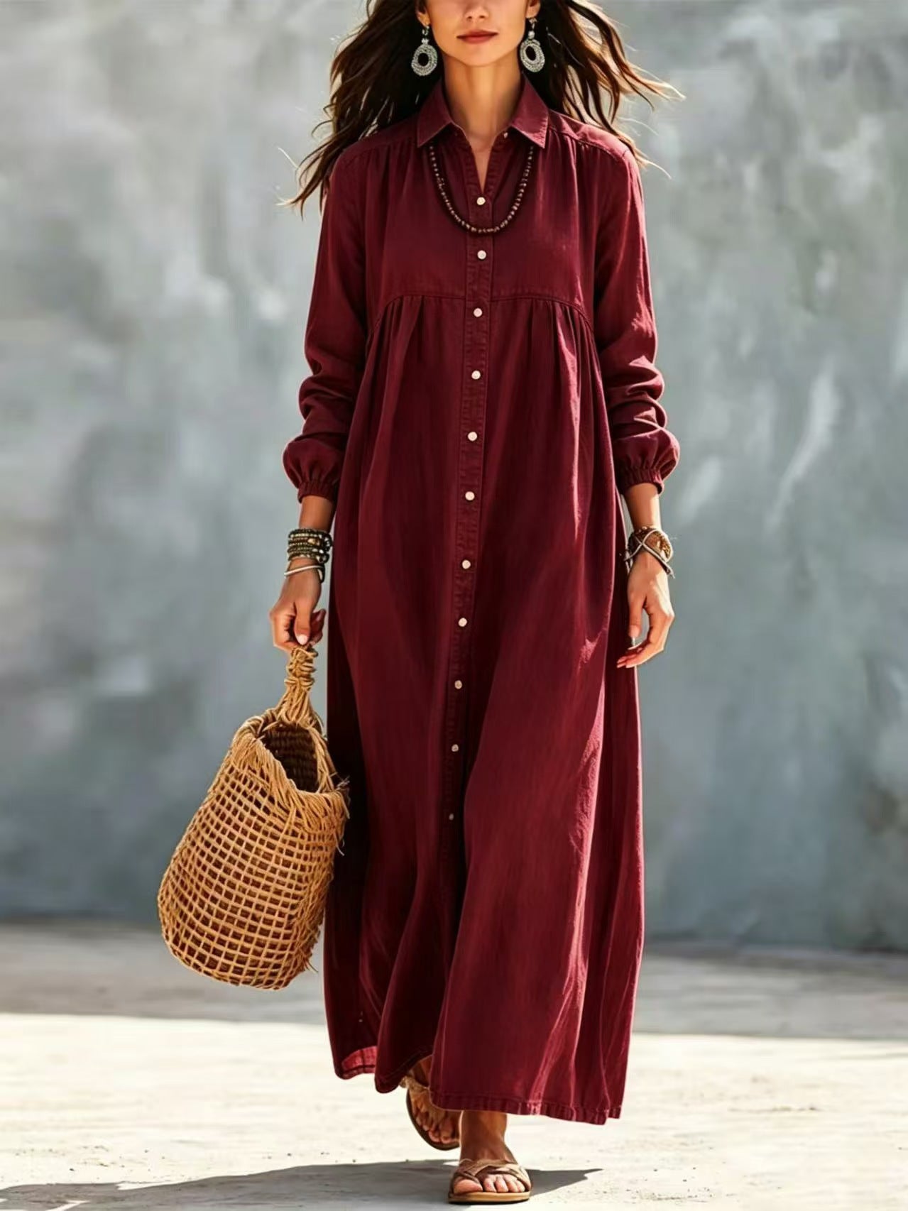 Linen Long Sleeve A-Line Dress