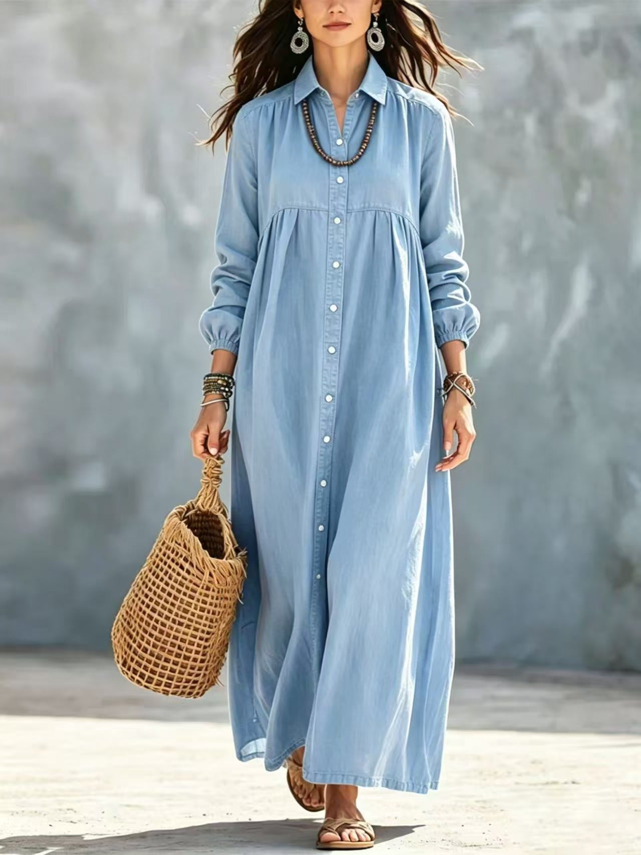 Linen Long Sleeve A-Line Dress