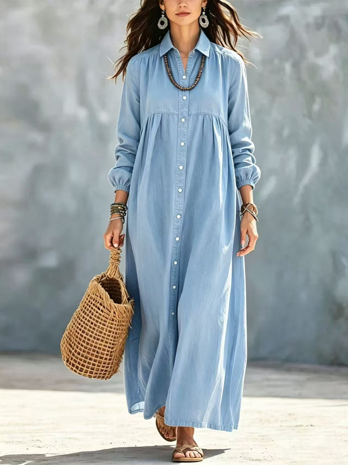 Linen Long Sleeve A-Line Dress